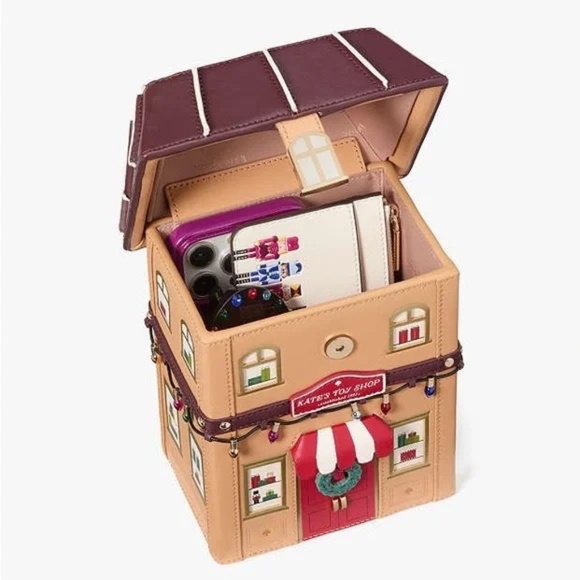 NWT Kate Spade Christmas Bag Toy Shop House Clutch Satchel Crossbody 3D Novelty - Picture 6 of 7